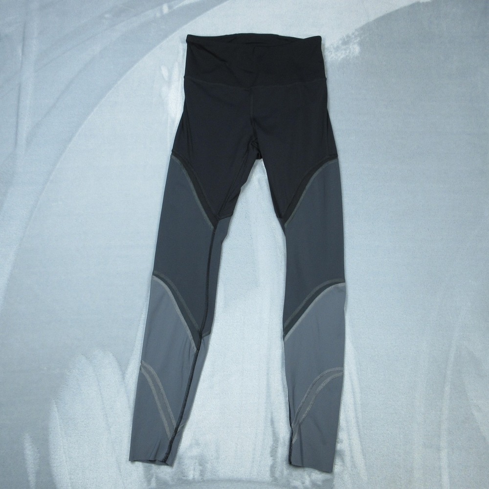 Lululemon‎ Leggings Womens 6 Black Gray High Rise Colorblock Running Yoga Mesh